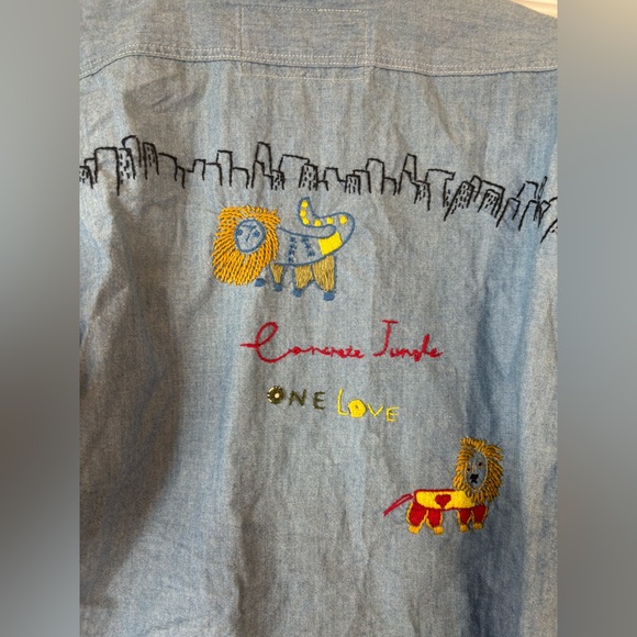 KAPITAL - Bob Marley Embroidered Cotton-Chambray Shirt - Light blue size medium - Picture 13 of 14